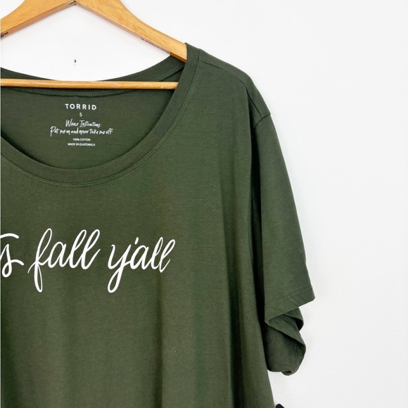 Torrid Olive Green “It’s Fall Y’all” Cotton Short Sleeves Round Neck Tee Size 5 - Picture 6 of 14